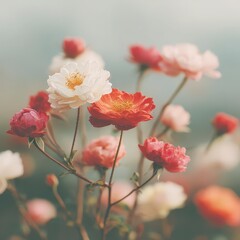 Fototapeta premium Beautiful Summer Roses Coral Crimson Fuchsia Blooms in Garden