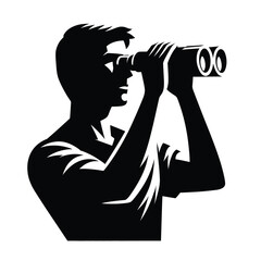 Man Looking Through Binoculars silhouette icon Clipart image isolated on white background