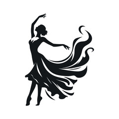 Dancing Woman Silhouette – Elegant Flowing Dress Clipart