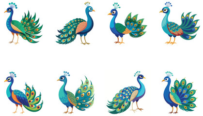 Set of peacock isolated on white background