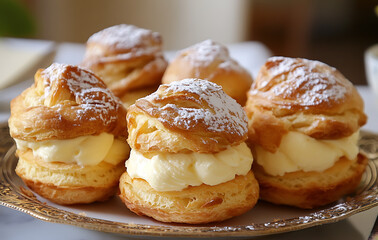 Cream puffs filled custard looks delectable and satisfying, perfect for anyone with sweet tooth and craving an exquisite treat