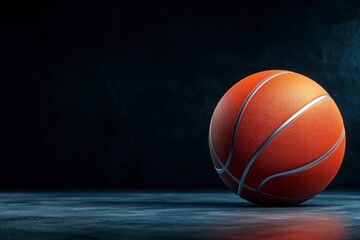Obraz premium Orange Basketball on Dark Gray Surface Against Black Background