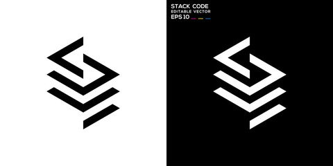 Stack code logo. Storage, layer, paper, coding, technology. Vector icon symbol design template EPS 10.