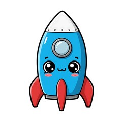 Cute Cartoon Blue Rocket with Big Eyes 
