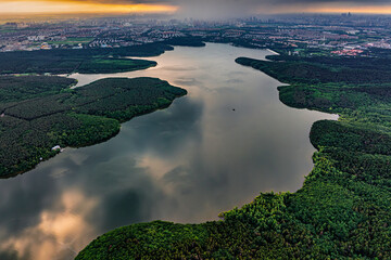 Aerial view of Jingyuetan National Forest Park in Changchun, China