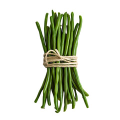 Organic green beans tied with string isolated on white background