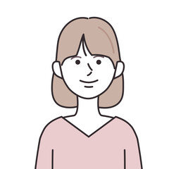 Vネックを着たパッツンボブの女性