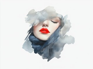 Naklejka premium Serene woman, abstract watercolor portrait.