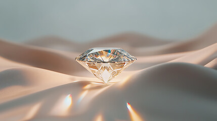 Obraz premium Brilliant diamond display elegant fabric setting jewelry photography soft lighting close-up view luxury concept