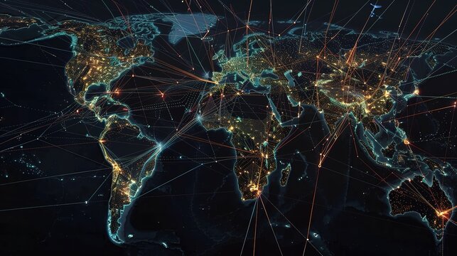 Insight into the Global Data Vein: A Complete Analysis of the World Map Data Flow Connection Nodes! The picture shows a global map, with data flow lines crisscrossing like bright veins, connecting eac