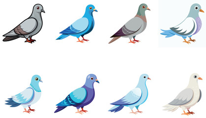 Set of doves isolated on white background