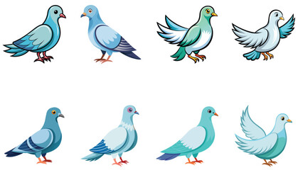 Set of doves isolated on white background