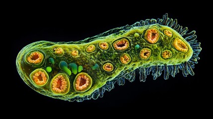Detailed Microscopic View of a Ciliate Protozoan with Food Vacuoles