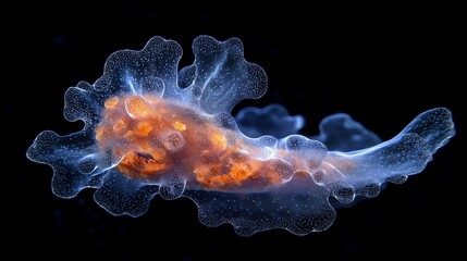 Obraz premium Swimming Sea Slug with Translucent Body and Orange Mass Isolated on Black
