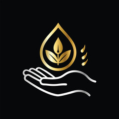 Illustration vector graphic of organic oil drop with hand and leaf. water drop with hands and leaf icon vector logo design template. eco water symbol.