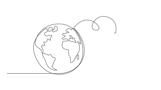 Self drawing animation of continuous line drawing globe connected to blood bag. Public awareness of hemophilia. Be aware of the symptoms. Sharing is caring. World Hemophilia Day. Full length animated