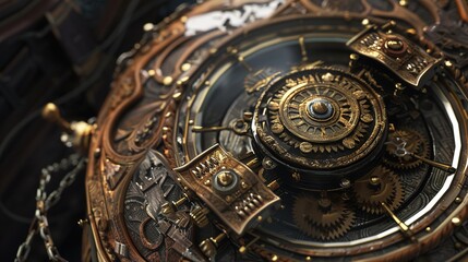 Immerse in the Steampunk World: A Grand Display of Gear Clockwork Mechanisms! The picture presents a complex steampunk - style gear clockwork mechanism. The bronze - colored gears are interlocked