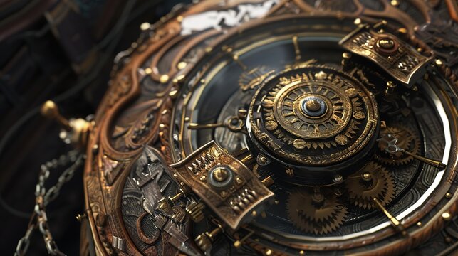 Immerse in the Steampunk World: A Grand Display of Gear Clockwork Mechanisms! The picture presents a complex steampunk - style gear clockwork mechanism. The bronze - colored gears are interlocked