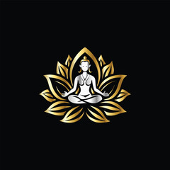 Obraz premium Yoga logo. Meditation symbol. Lotus position. Vector illustration. Yoga lotus and lotus flower vector logo. Meditation symbol.