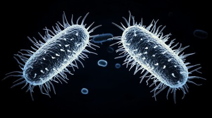 Analyzing Microscopic Bacteria Cells Under High Magnification on Dark Background