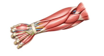 Detailed Anatomical Illustration Of A Human Arm Showing Muscles, Tendons, And