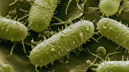 Fototapeta premium Studying Bacteria Cells Close Up Under Microscope Shows Details and Texture