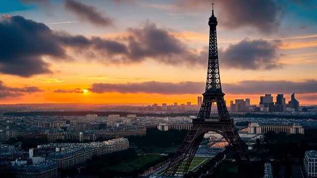 Eiffel Tower Sunrise, Parisian Skyline, Cityscape View