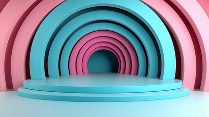Obraz premium Pastel Pink and Blue Arch Background with Light Blue Platform
