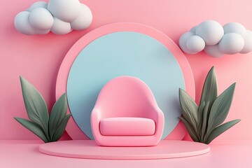 Pastel Pink Armchair 3D Render Minimalist Design