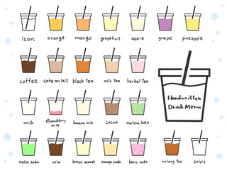 カラフルな飲み物の手描きアイコンセット