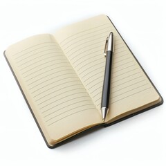Open journal notebook with pen on white background