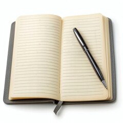 Open journal notebook with pen on white background