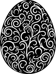 Ornate Easter egg with an intricate swirl pattern lazer cut Black and white vector filigree-like design creates a festive silhouette. Ideal for holiday crafts and symbolic of spring - decal, card