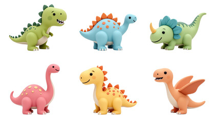 Naklejka premium Colorful dinosaur toys, white isolate background