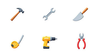 Set of various hand tools on white background