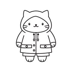 Funny Cat Kitten Pet Animal Cartoon Character Wearing Jacket Coat Raincoat in Line Art Design