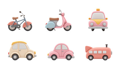 Colorful cartoon vehicles, white isolate background
