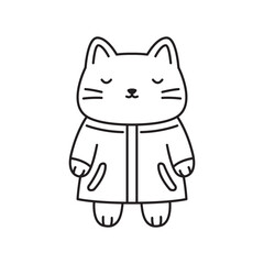 Funny Cat Kitten Pet Animal Cartoon Character Wearing Jacket Coat Raincoat in Line Art Design