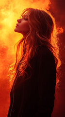 A young female silhouette blends with soft lighting and vibrant cloudscape, creating a dreamlike fusion that symbolizes emotional depth, inner peace, and surreal connection to the modern world.

