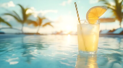 Fresh Lemonade by the Pool with Plumeria Flower