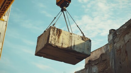 A crane operator lifting construction materials with precision. Featuring control and skill