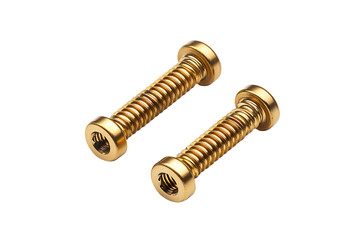 Three golden screws isolated on transparent background
