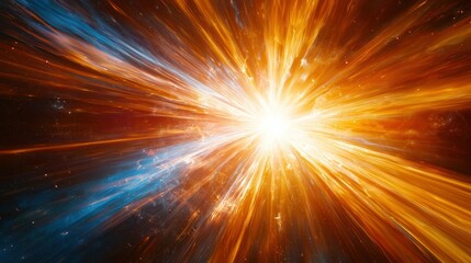 Obraz premium Blazing explosion abstract light rays of bright gold and blue colors in motion