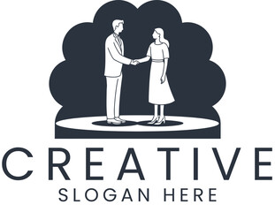 Elegant Business People Handshake Creative Logo Design man art deal dark icon   