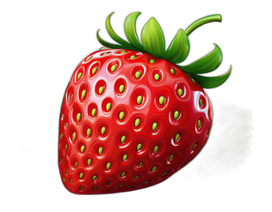 Fototapeta premium A glossy, illustrated strawberry isolated on a transparent background. Ready to eat!