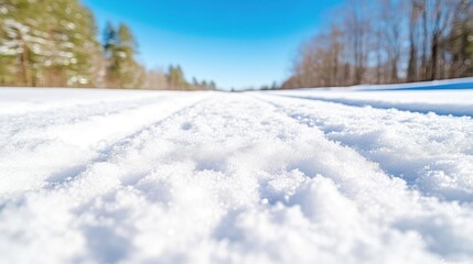 Obraz premium Pristine snow-covered trail through winter forest