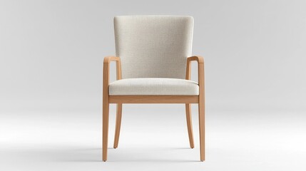 Obraz premium Light beige upholstered arm chair with wooden legs