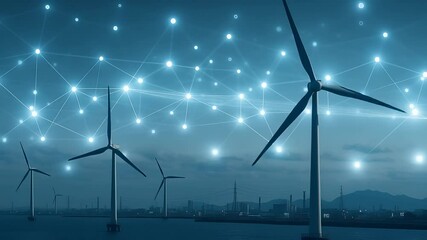 Wind Turbines Generating Renewable Energy with Digital Network Overlay in Modern Industrial Landscape

 - Powered by Adobe