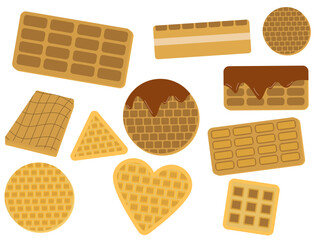 Set of cartoon waffles of different shapes with honey and jam vector
Vector waffles set heart, circle, rectangle 3d