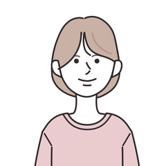 Tシャツを着た横分けボブヘアの女性